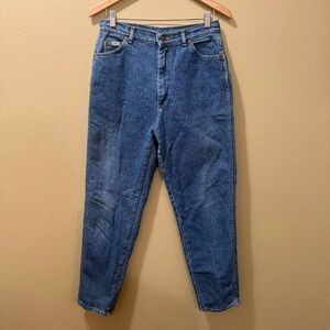 Women’s 14 Med Medium Vintage Lee Blue High Waist Tapered Stone Wash Mom Jeans
